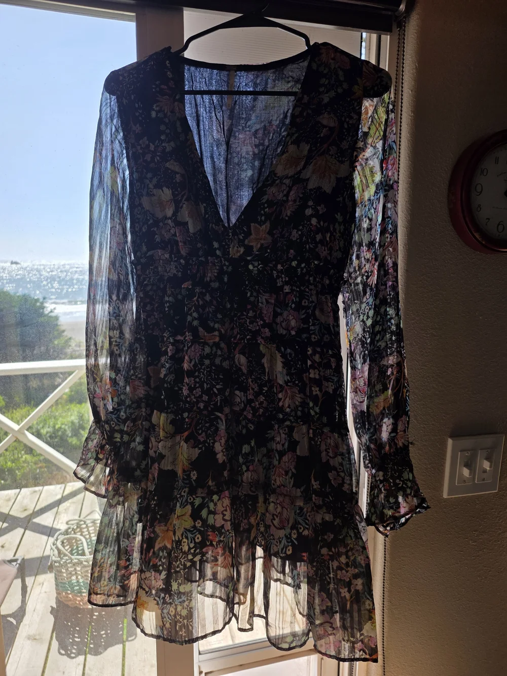 Free People Black Floral Mini Dress with Multi-Color Print